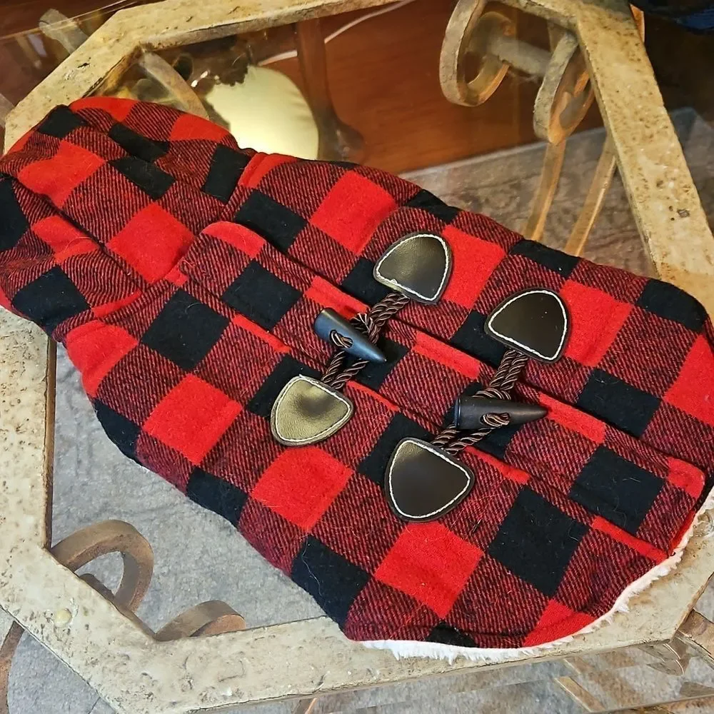 NWOT Friends Forever Medium Red Plaid Dog Coat,Navy Harness,Santa Swrater Bundle